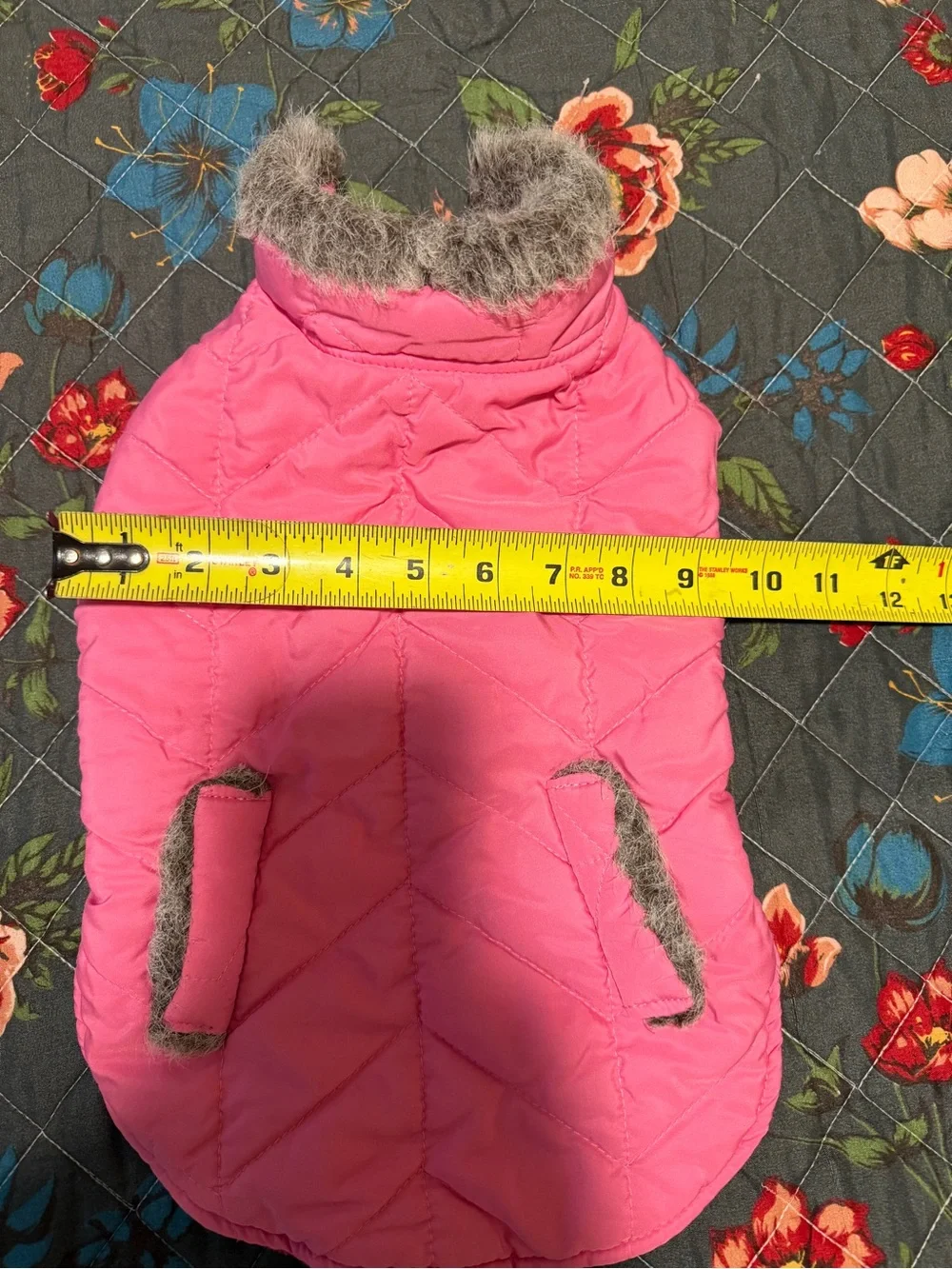 Pink Quilted Pet Puffer Jacket with Faux-Fur Trim